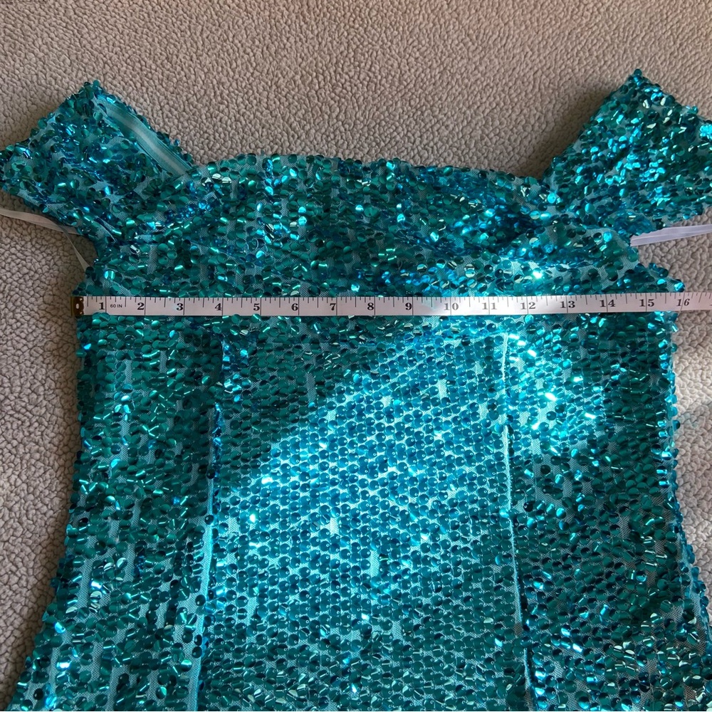 NWOT Lulus Glittering Nights Aqua Blue Sequin Off-the-Shoulder Mini Dress - Picture 7 of 9
